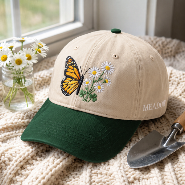 Personalized Monarch Butterfly Daisy Wildflower Garden Embroidered Two-Tone Hat