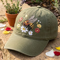 Honey Bee Wildflowers Floral Garden Embroidered Hat — Baseball Cap