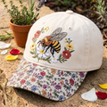 Honey Bee Wildflowers Floral Garden Embroidered Floral & Leopard Brim Hat