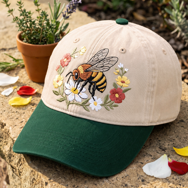 Honey Bee Wildflowers Floral Garden Embroidered Two-Tone Hat