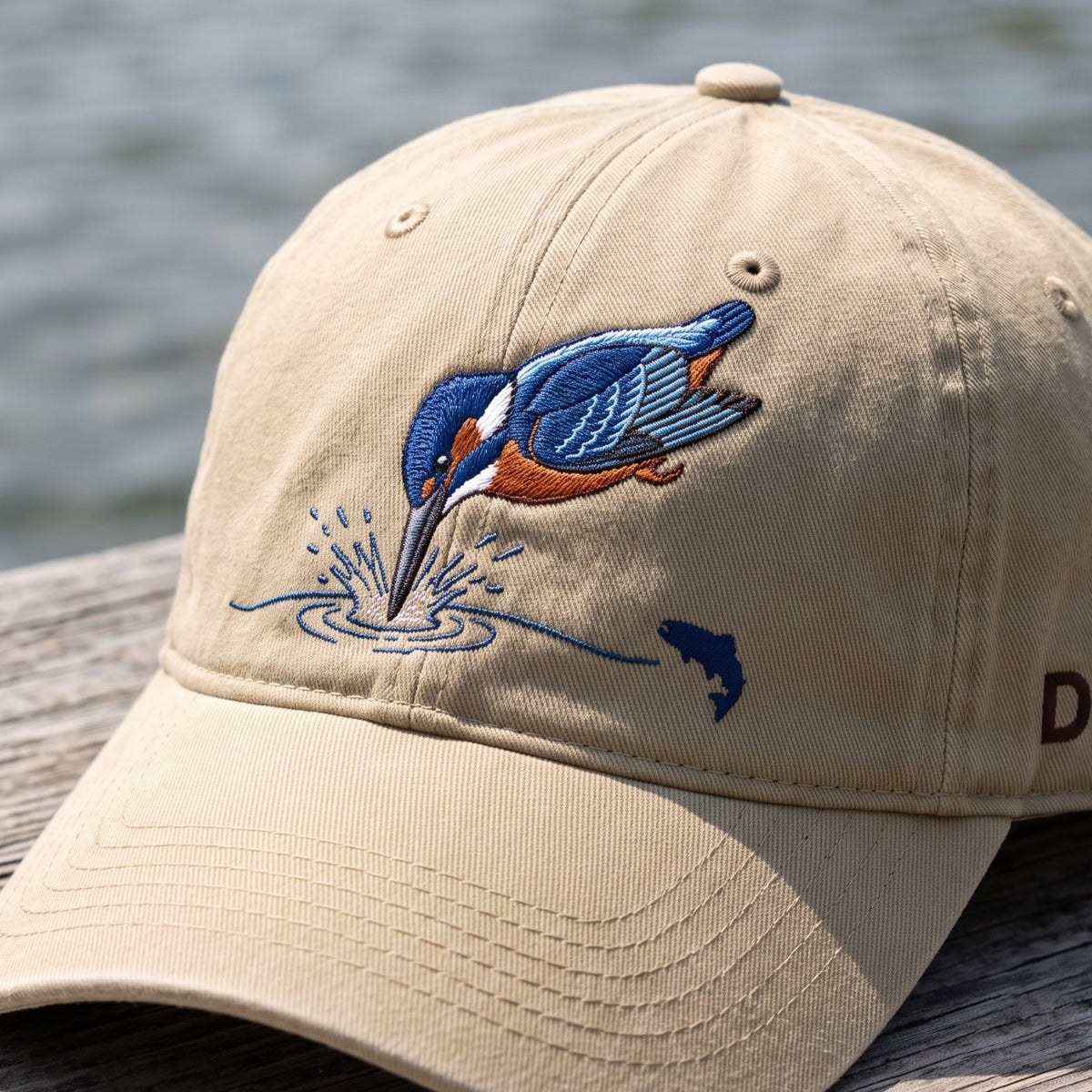 Kingfisher Diving Into Water Fish Silhouette Embroidered Hat — Baseball Cap