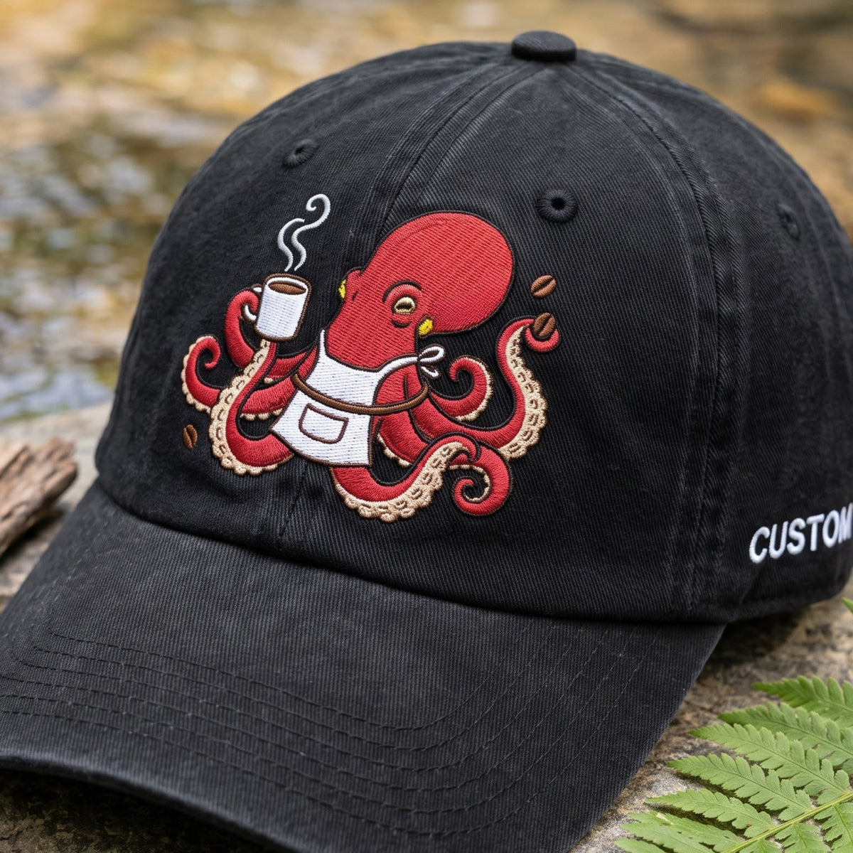 Personalized Barista Octopus Coffee Cup Apron Funny Embroidered Hat — Washed Hat
