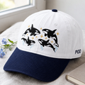 Orca Whale Pod Swimming Stars Celestial Washed Embroidered Two-Tone Hat