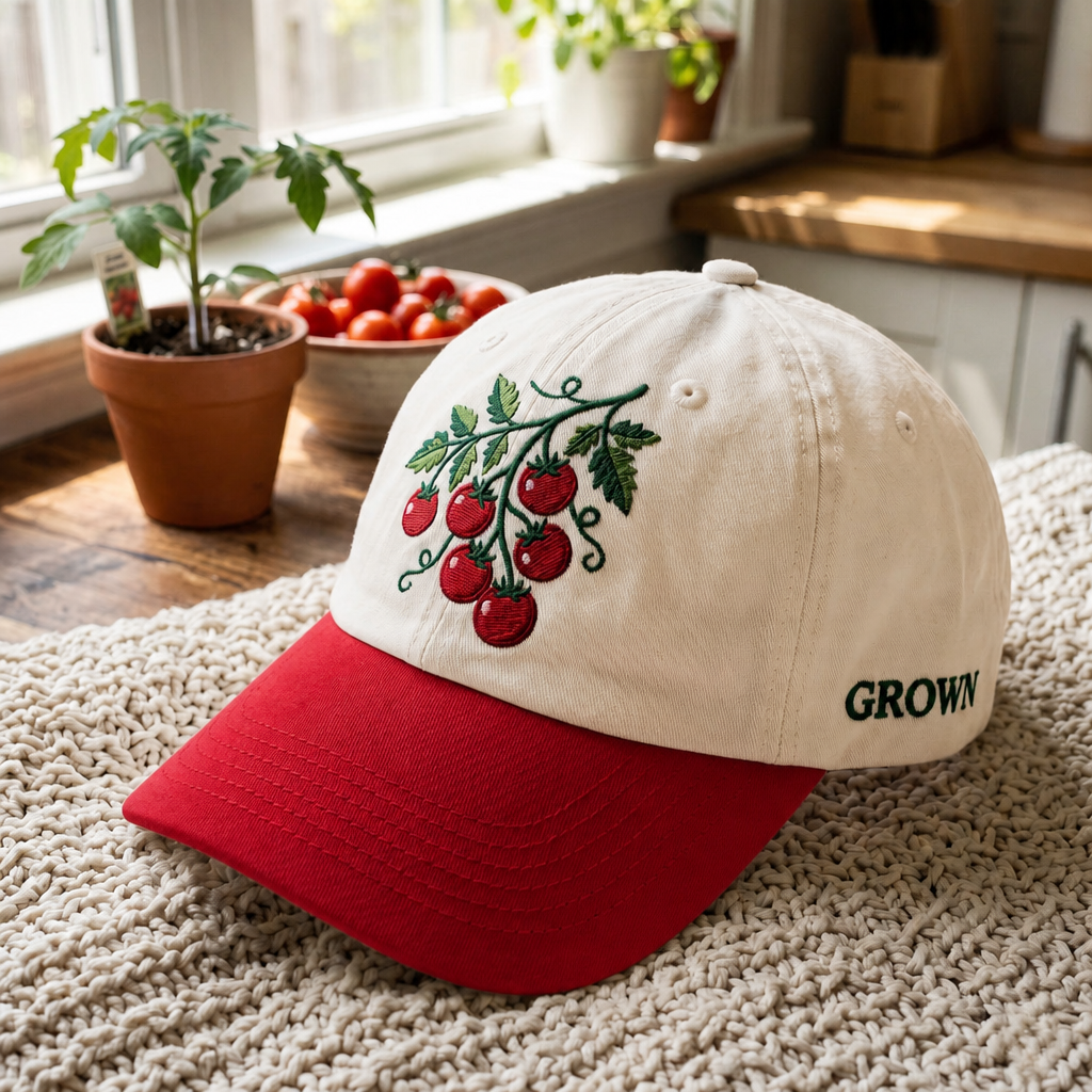 Cherry Tomato Branch Vine Garden Grown Embroidered Two-Tone Hat