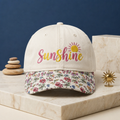 Sunshine Sun Script Colorful Embroidered Floral & Leopard Brim Hat