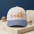 Sunshine Sun Script Colorful Embroidered Gingham & Stripe Brim Hat