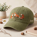 Personalized Three Foxes Autumn Botanical Leaves Embroidered Hat — Washed Hat
