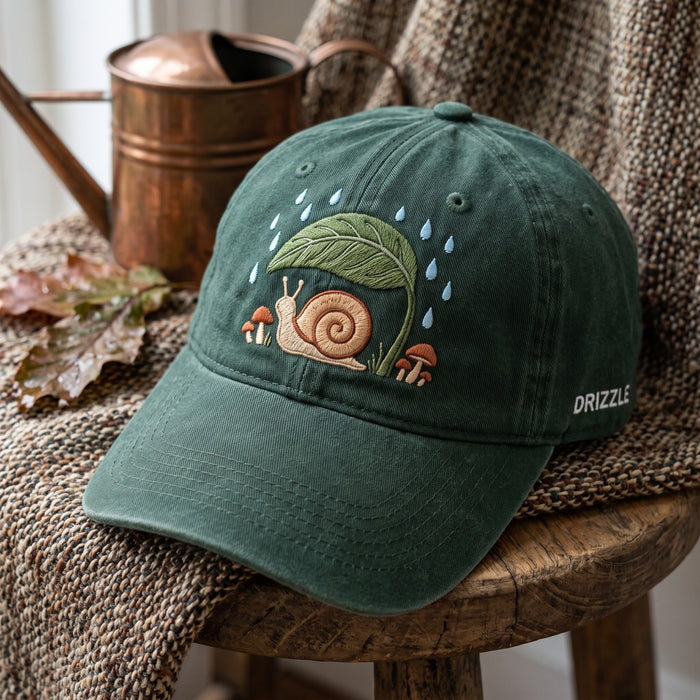Snail Under Leaf Rain Mushroom Cottagecore Embroidered Hat