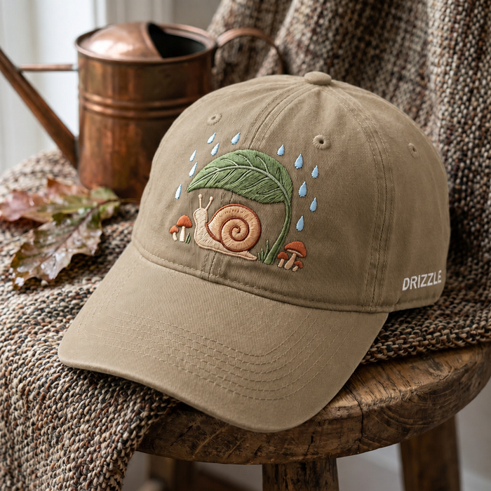 Snail Under Leaf Rain Mushroom Cottagecore Embroidered Hat