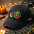 Halloween Carved Watermelon Jack-O-Lantern Spider Web Spooky Embroidered Hat — Washed Hat