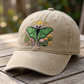 Luna Moth Celestial Moon Phase Botanical Floral Embroidered Hat — Washed Hat