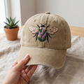 Floral Bee Lavender Wildflower Botanical Embroidered Hat — Washed Hat