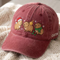 Personalized Christmas Capybara Trio Santa Hat Scarf Holly Snowflakes Embroidered Hat — Washed Hat