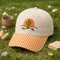 Desert Cactus Sunset Southwest Scene Embroidered Gingham & Stripe Brim Hat