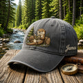 Personalized Otter Reading Book Forest Log Embroidered Hat — Washed Hat