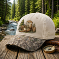 Personalized Otter Reading Book Forest Log Embroidered Floral & Leopard Brim Hat
