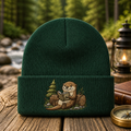 Personalized Otter Reading Book Forest Log Embroidered Beanie