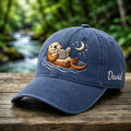 Personalized Otter Reading Book Floating Water Moon Stars Embroidered Hat — Washed Hat