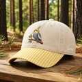 Personalized Cockatiel Bird On Branch Embroidered Gingham & Stripe Brim Hat