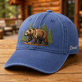 Personalized Grizzly Bear Pine Trees Forest Nature Embroidered Hat — Washed Hat