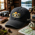 Personalized Fishing Trout Jumping Mountain Lake Sunset Scene Embroidered Hat — Washed Hat