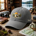 Personalized Fishing Trout Jumping Mountain Lake Sunset Scene Embroidered Hat