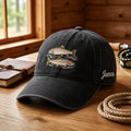 Personalized Rainbow Trout Duo Fly Fishing Waves Embroidered Hat — Washed Hat