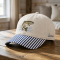 Personalized Rainbow Trout Jumping Waves Fishing Embroidered Gingham & Stripe Brim Hat