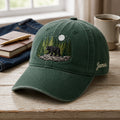 Personalized Black Bear Pine Forest Moon Night Scene Embroidered Hat — Washed Hat