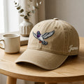 Personalized Pigeon Flying Wings Spread Custom Name Embroidered Hat — Washed Hat