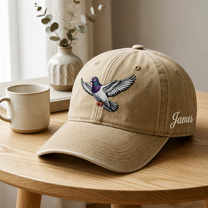 Personalized Pigeon Flying Wings Spread Custom Name Embroidered Hat