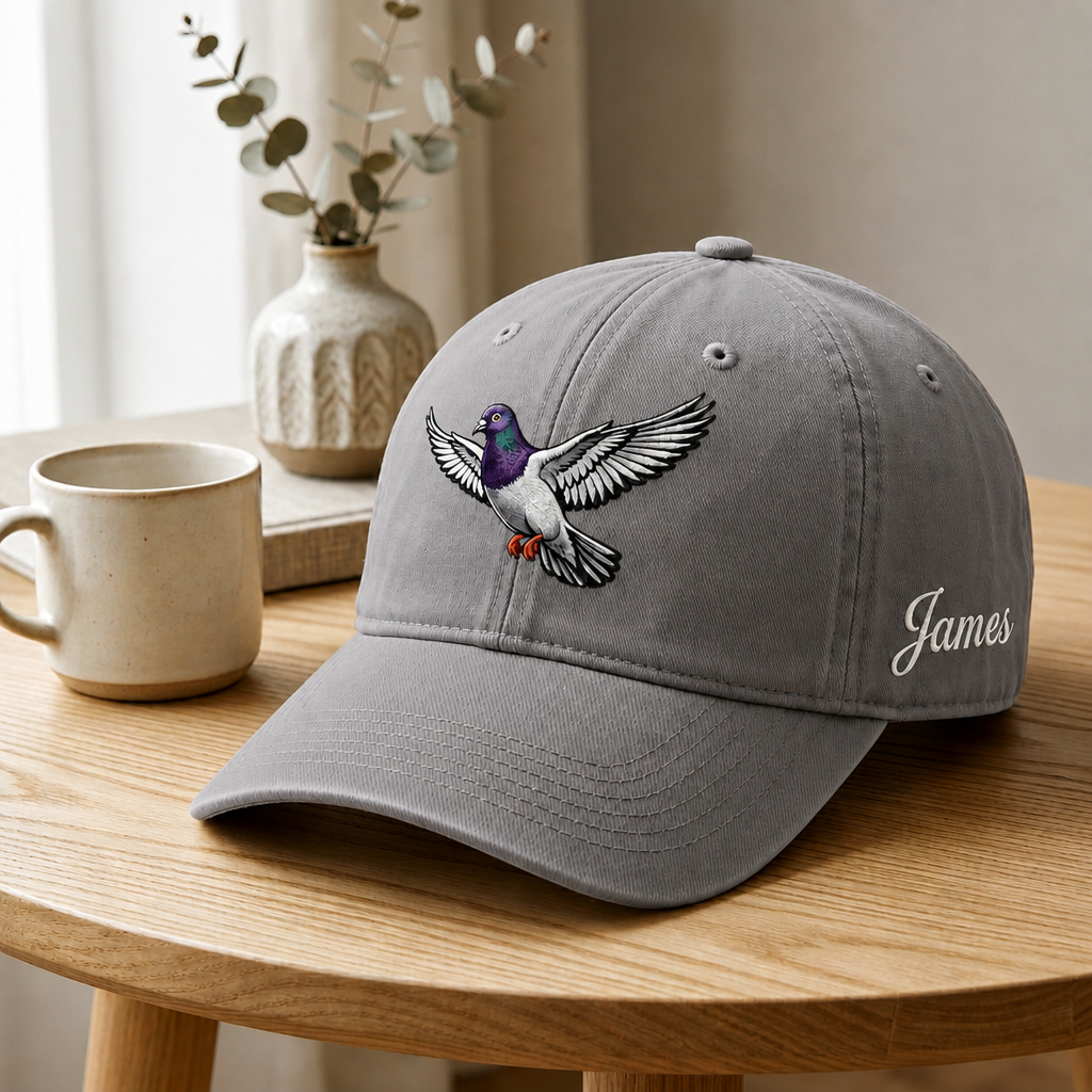 Personalized Pigeon Flying Wings Spread Custom Name Embroidered Hat