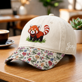 Personalized Red Panda Cute Cartoon Grass Embroidered Floral & Leopard Brim Hat
