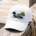 Loon with Baby Chick Lake Pine Trees Scenic Embroidered Hat