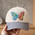 Floral Butterfly Split Wing Wildflower Garden Embroidered Gingham & Stripe Brim Hat