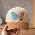 Floral Butterfly Split Wing Wildflower Garden Embroidered Two-Tone Hat