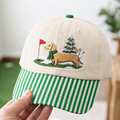 Dachshund Winter Golf Course Snowman Christmas Tree Embroidered Gingham & Stripe Brim Hat