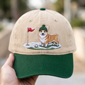 Corgi Golfer Beanie Hat Golf Flag Snowfield Winter Embroidered Two-Tone Hat