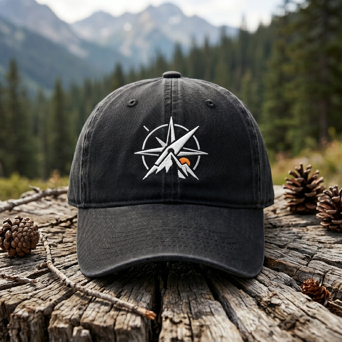 Compass Rose Mountain Sunrise Adventure Embroidered Hat