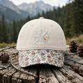 Compass Rose Mountain Sunrise Adventure Embroidered Floral & Leopard Brim Hat