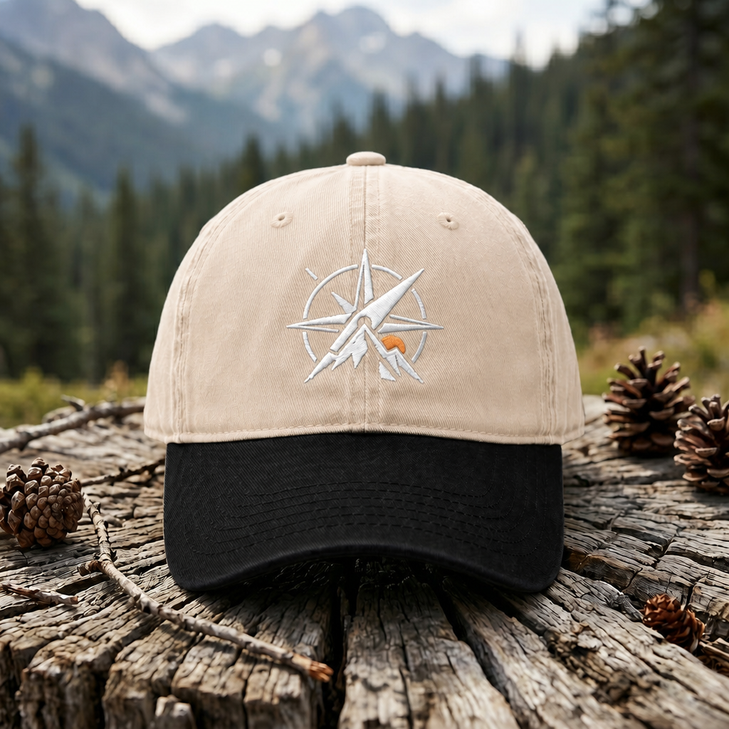 Compass Rose Mountain Sunrise Adventure Embroidered Two-Tone Hat