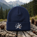 Compass Rose Mountain Sunrise Adventure Embroidered Beanie