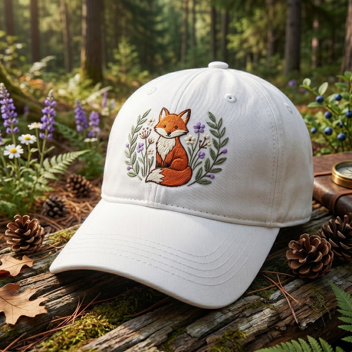 Fox Wildflower Botanical Garden Embroidered Hat