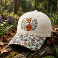 Fox Wildflower Botanical Garden Embroidered Floral & Leopard Brim Hat