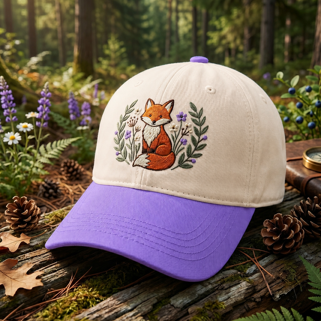 Fox Wildflower Botanical Garden Embroidered Two-Tone Hat