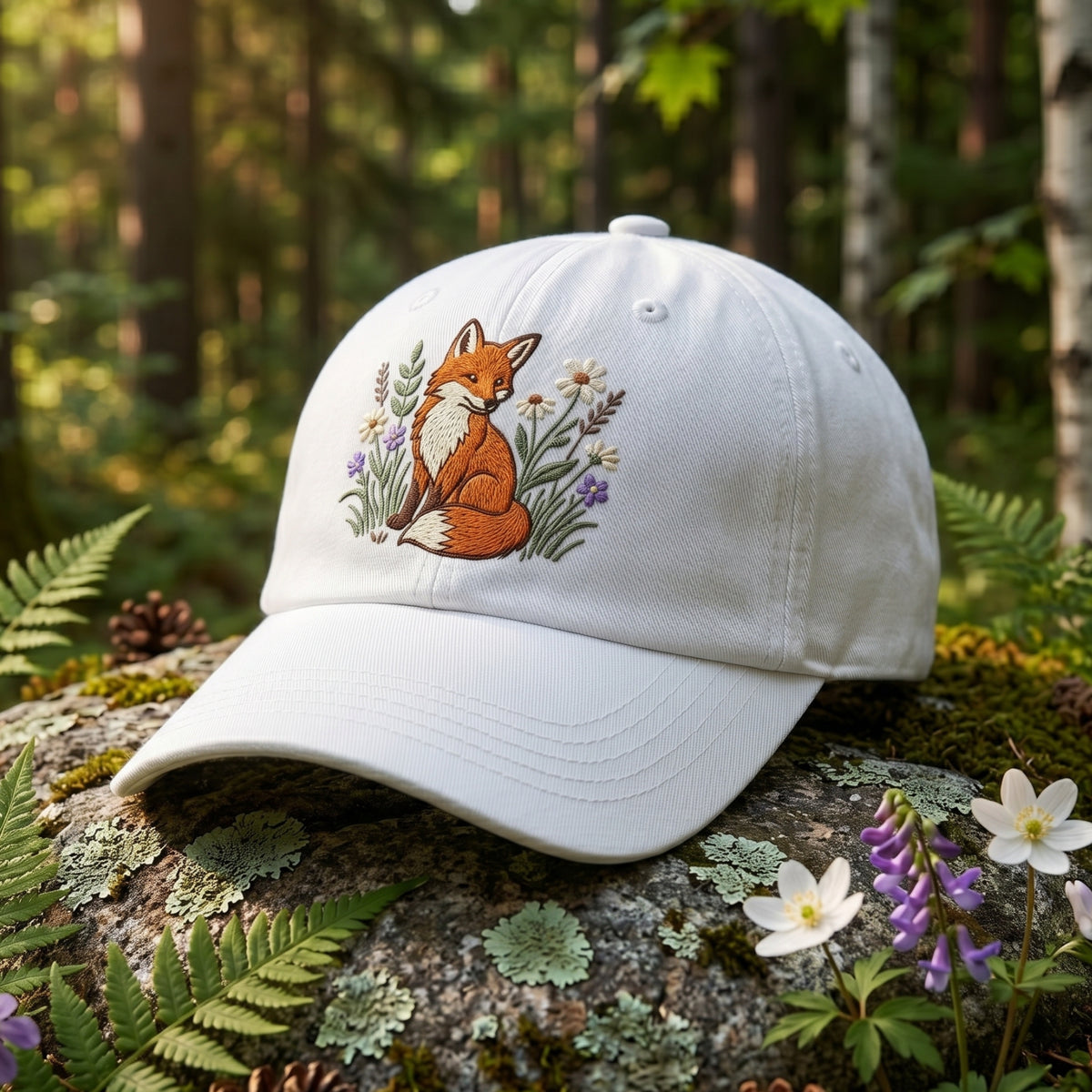 Fox Wildflowers Botanical Garden Embroidered Hat — Baseball Cap