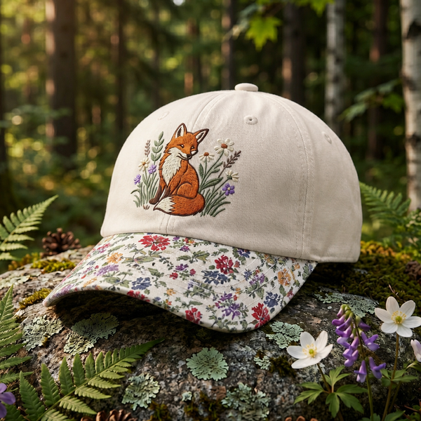 Fox Wildflowers Botanical Garden Embroidered Floral & Leopard Brim Hat