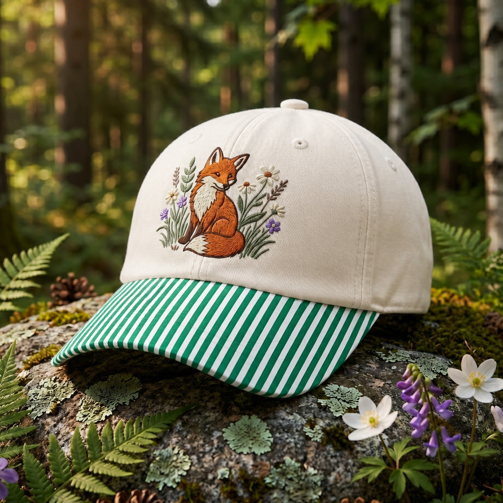 Fox Wildflowers Botanical Garden Embroidered Gingham & Stripe Brim Hat