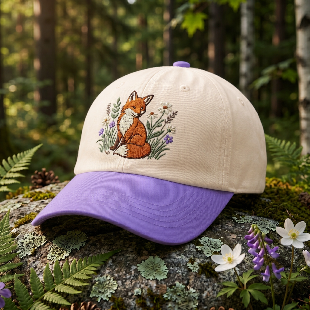 Fox Wildflowers Botanical Garden Embroidered Two-Tone Hat
