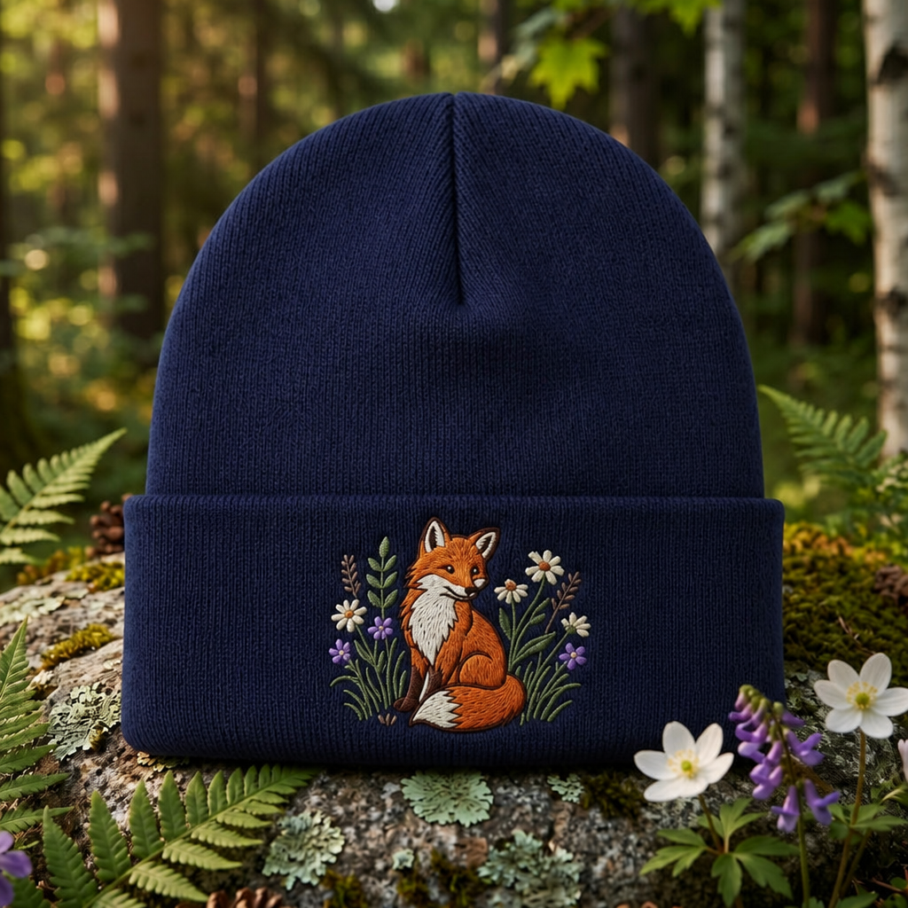 Fox Wildflowers Botanical Garden Embroidered Beanie